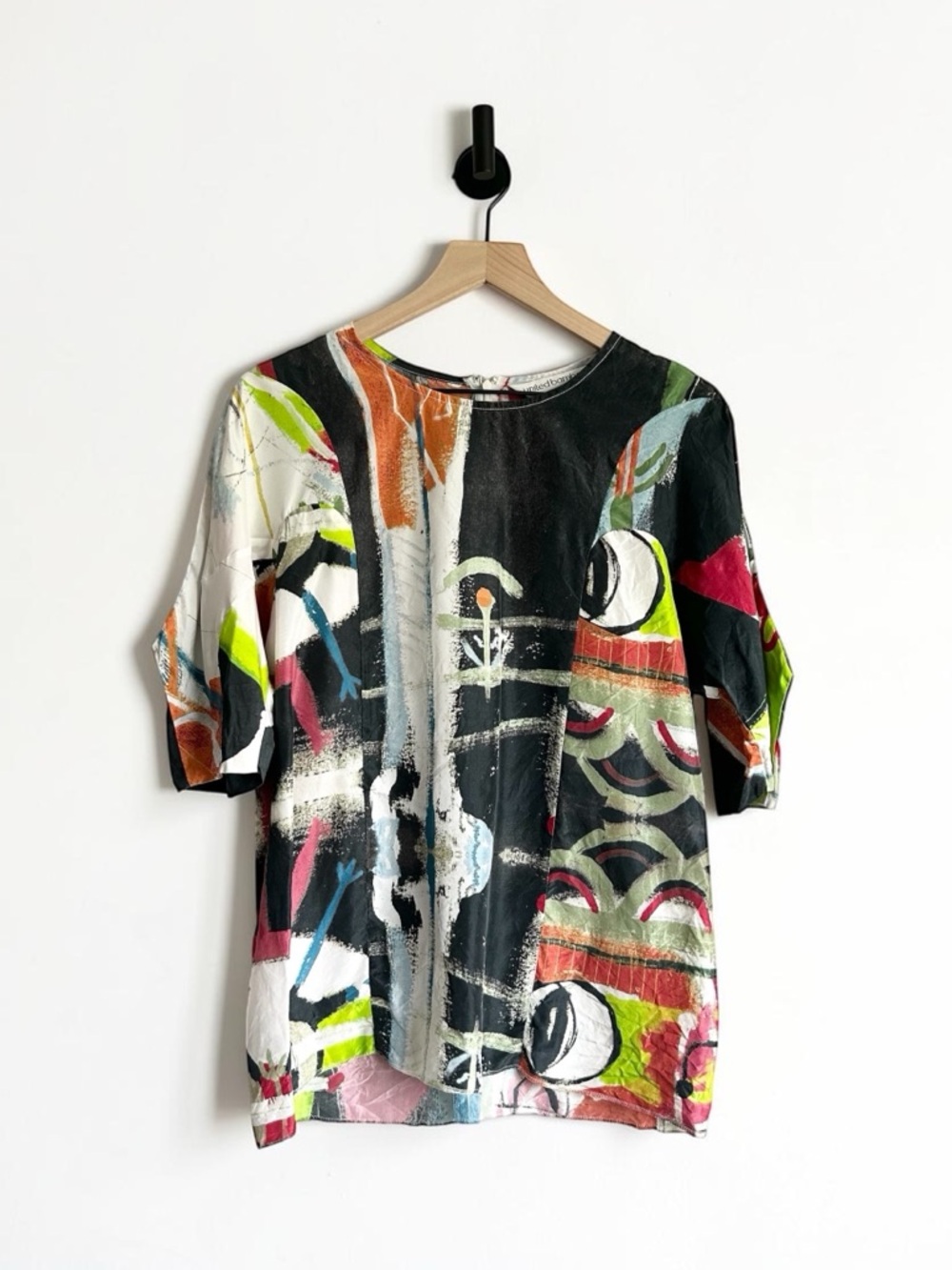 United Bamboo 100% Silk Abstract Blouse Womens 6 Art to Wear Made in Japan